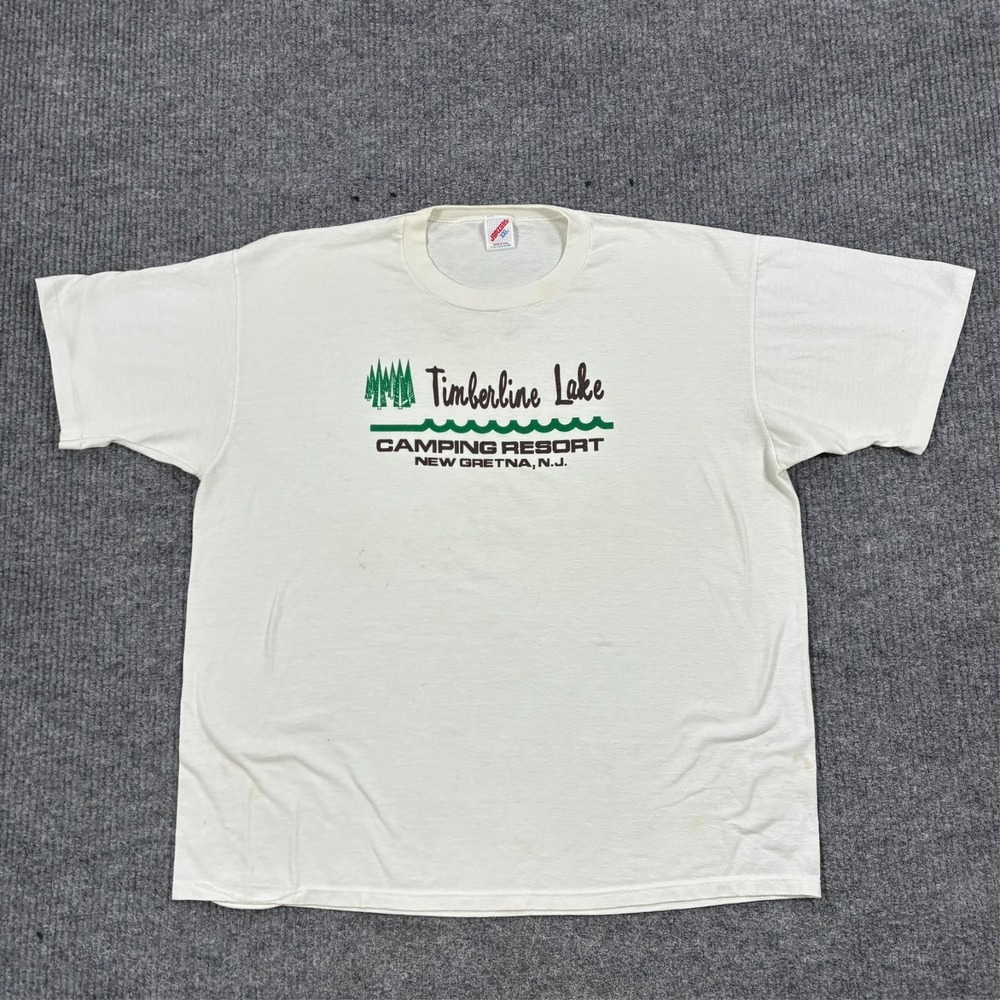 Vintage 90s Timberline Lake Camping Resort T Shirt 2XL White Stretch Jerzees